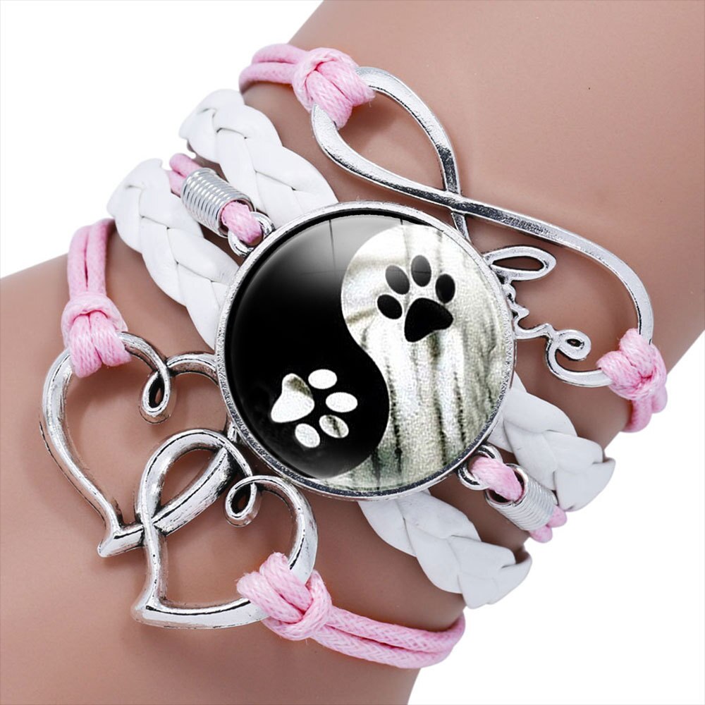 Tai Chi Decor PU Bracelet Yin-Yang Tai Ji Multi-Layer Alloy Wrist Jewelry Knitting Rope Adjustable Length for Men Women AUG889: Donkergroen