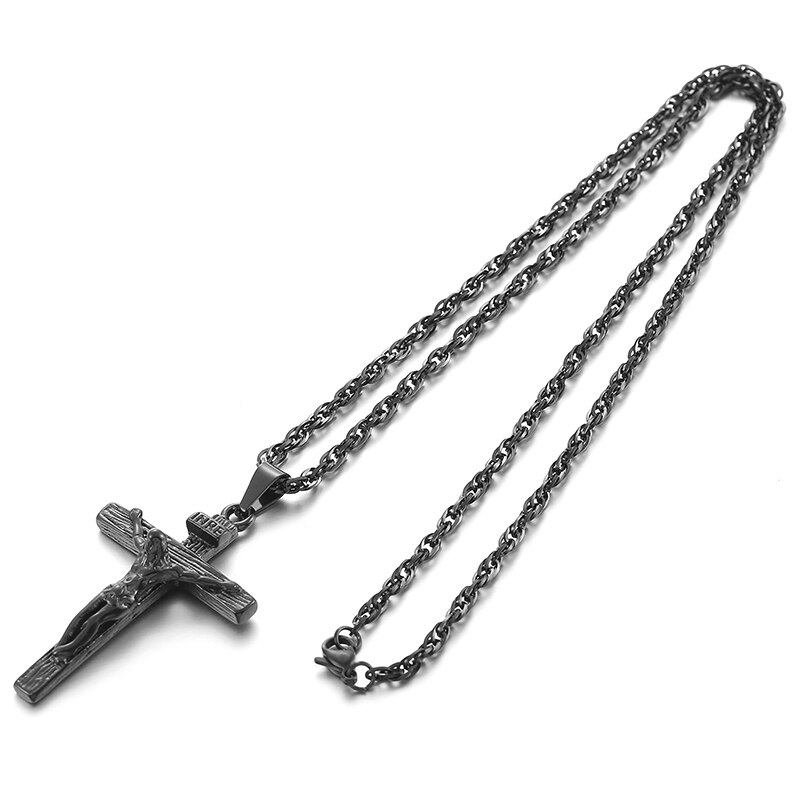 Jesus Crucified Cross Necklace Men Pendant 4 Colors Stainless Steel Chain Choker for Women Christian Classic Jewelry Christ: Black