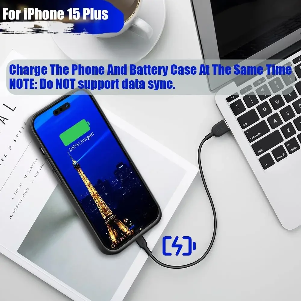10000mAh Batterij Oplaadhoes voor iPhone 15 Pro Max 15 Plus Power Case Oplaadhoes Batterij Powerbank Compatibel met iPhone 15