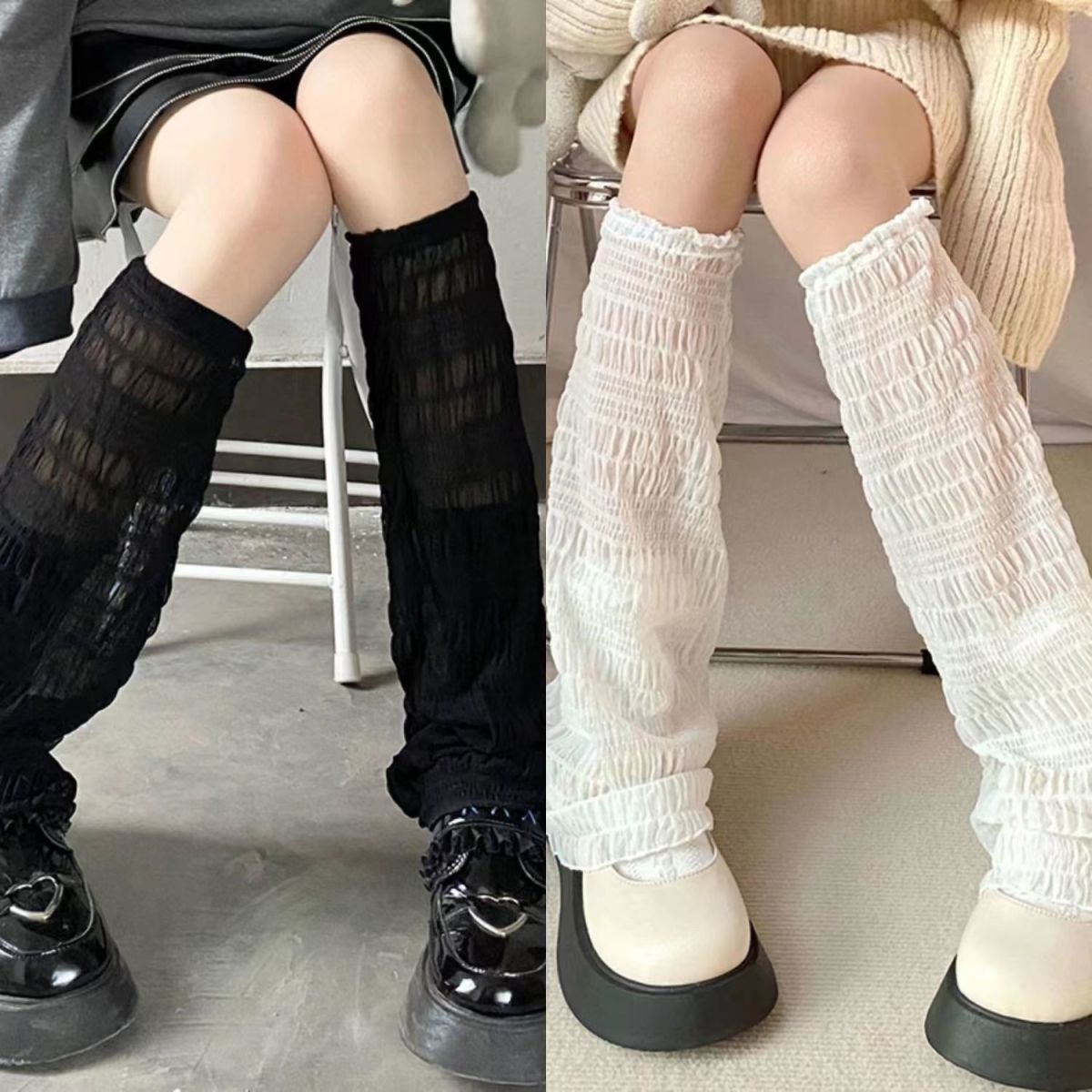 Zomer Uitlopende Beenwarmers Vrouwen Witte Holle Lange Kousen Kniehoge Ademende Meisjes Beenwarmer Y2k Kawaii Mesh Sok