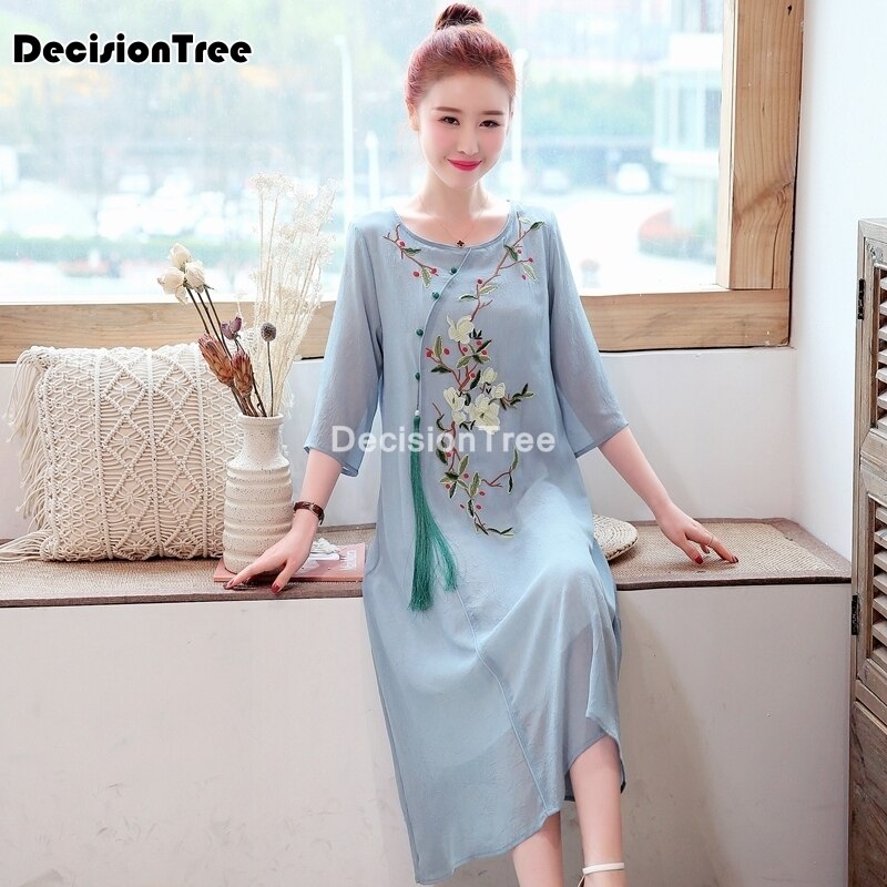 chinese dress cheongsam qipao folk style cheongsam women traditional chiffon cheongsam dress floral embroidery qipao dress