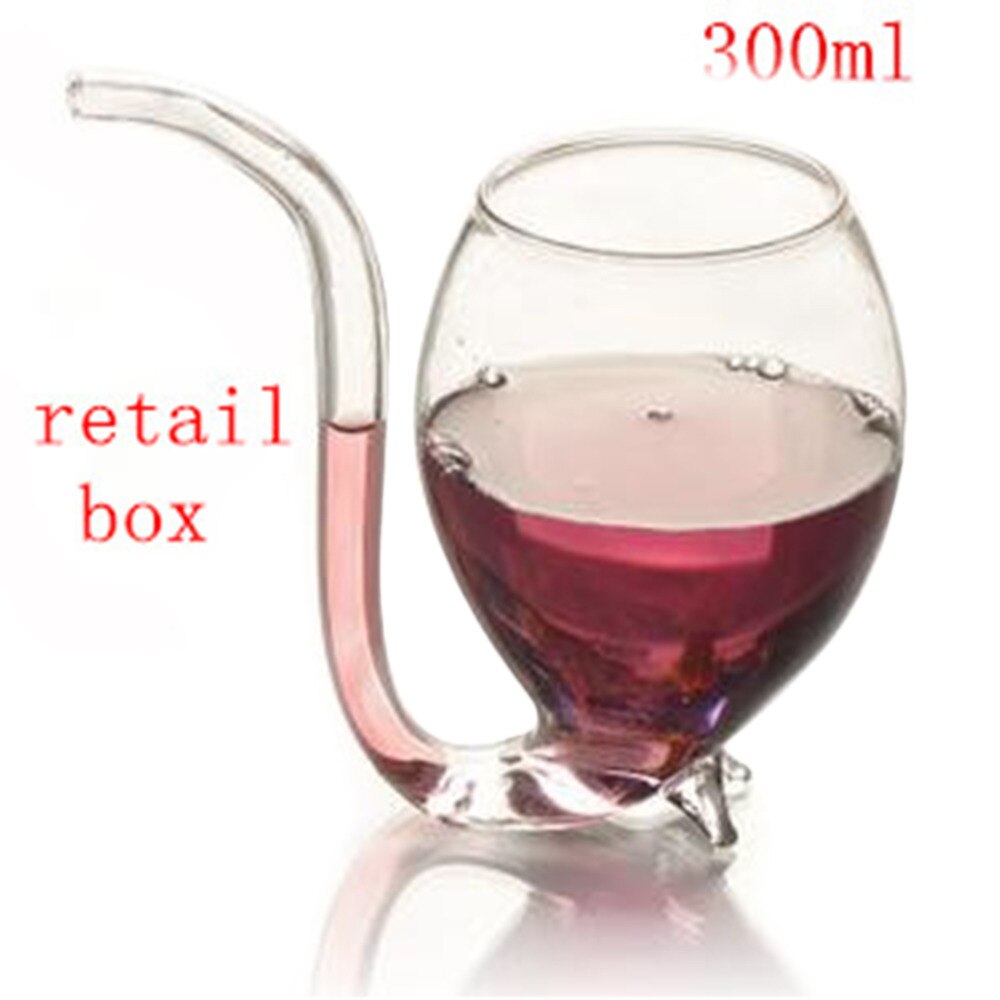 1pc 300ml Devil Red Wine Glass Transparent Cup Mug With Built in Drinking Tube Straw Water Cup for Home Bar Hotel