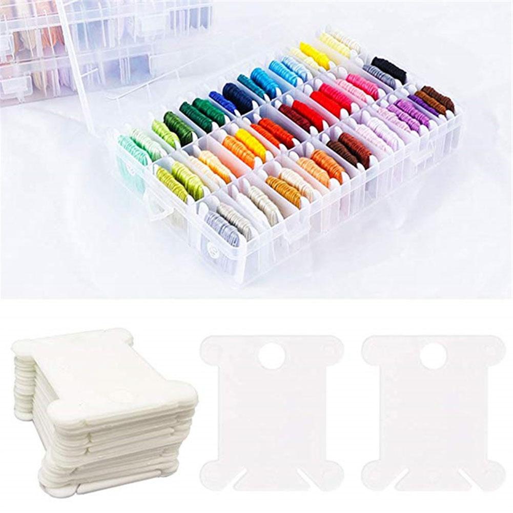 Bobine de fil en plastique 1 pièce | Remontoir et 100 pièces plaque de bobinage pour le point de croix, accessoires pour outils de couture