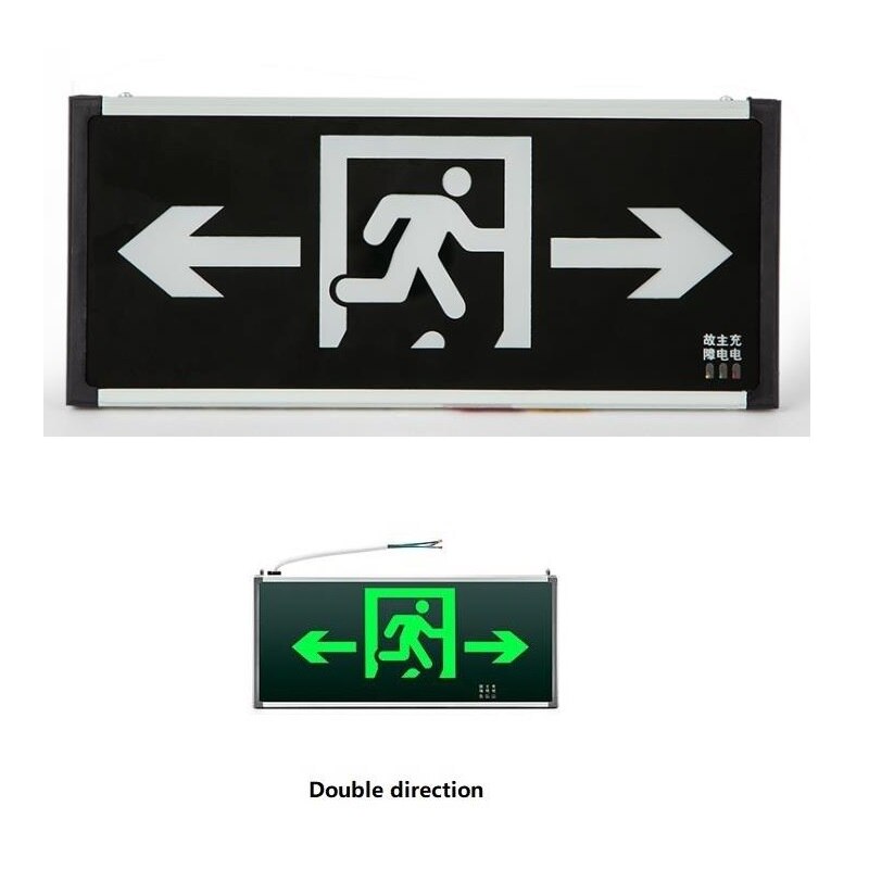 Rechargeable LED Double Way Arrow Security Exit Indicator Light Corridor Fire Safety Signs Channel Security Traffic Sign