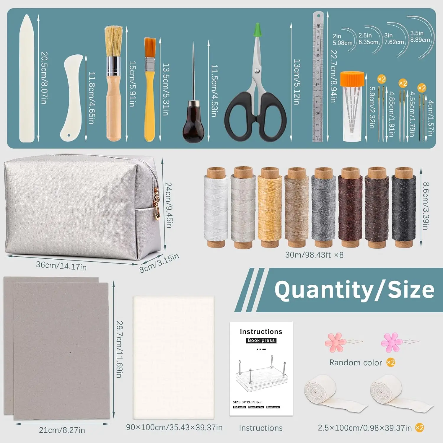 KAOBUY Book Binding Kits Book Press Bookbinding Materials Repair Kit with Cloth Bone Folder Awl Needles Wax Thread for Binding