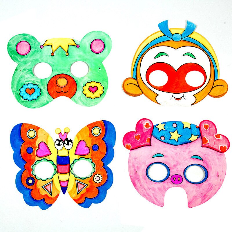 8 stk diy maleri maske legetøj til børn tegneserie dyr farve børnehave graffiti kunst håndværk legetøj tegning børn