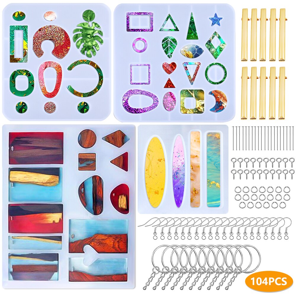 Mixed Style Jewelry Epoxy Casting Molds Tools Set Silicone UV Casting Tools Clay Resin Casting Molds For Jewelry making DIY: 104pcs set