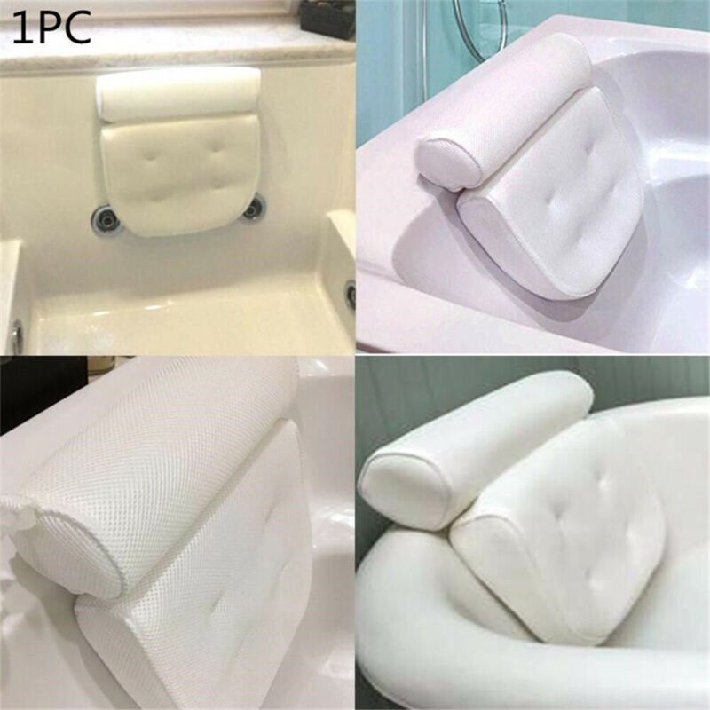 White Waterproof Foam Bathtub Pillow Cushion Relux Bath Spa Head Neck Rest Tool