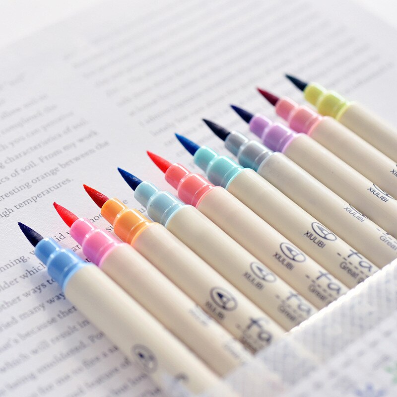 Mini 10 stk / sæt farvede vandfarve penne maling til børn barn tegning maleri blød børste copic tuschpenne skole papirvarer