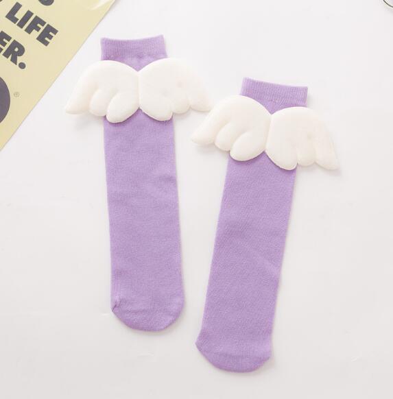 Baby FlüGel Strumpf freundlicher Weiche Baumwolle bein warme Kleinkind Knie Hohe Strumpf studenten sneaker Legwarm Herbst Winter Neue: hell Violett Flügel
