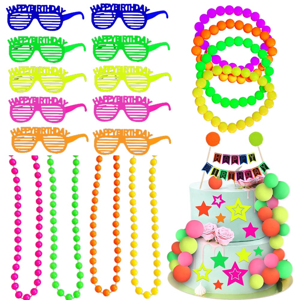 Brilho neon fontes de festa de aniversário decoração bolo bola de néon colar óculos uma lâmpada uv que pode ser brilhar no escuro decoração de festa