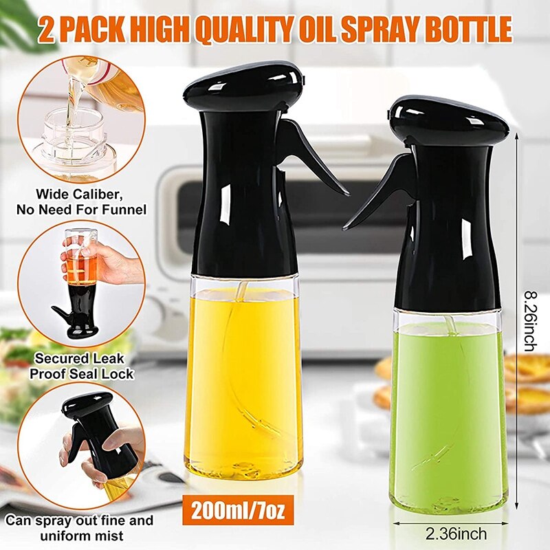 Pulverizador de aceite para cocina, dispensador de aceite de oliva rellenable, botellas rociadoras de vinagre versátiles con cepillo, 2 paquetes