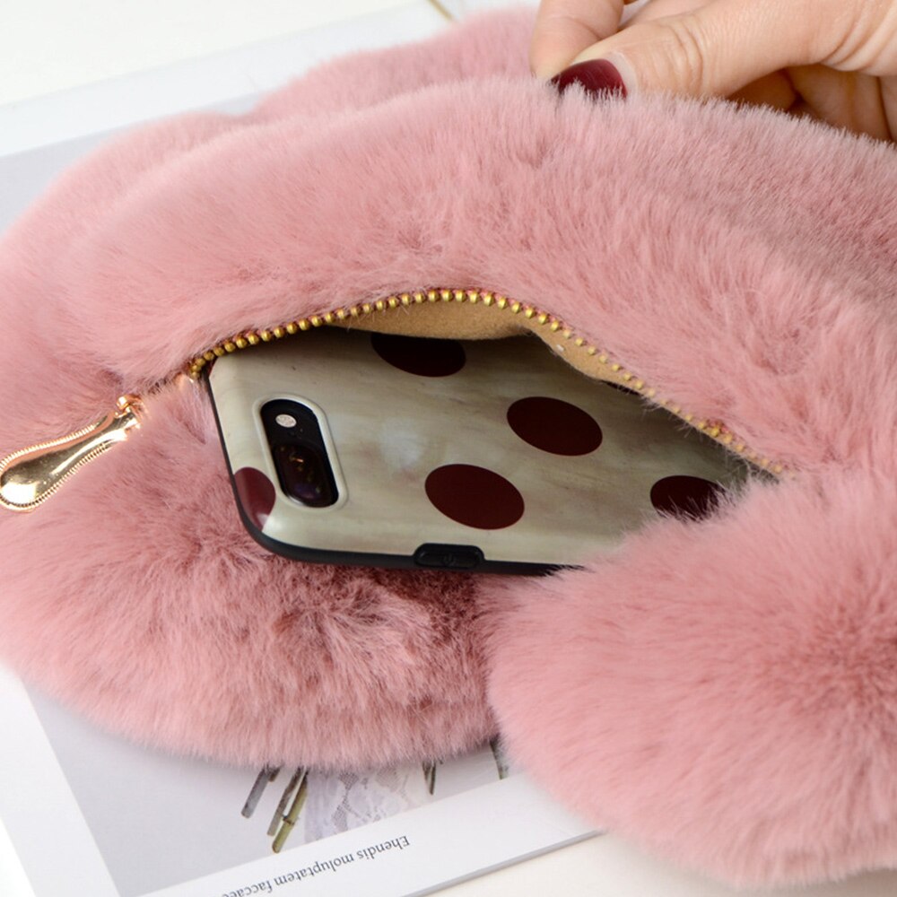 Women's Heart Shaped Handbags Cute Kawaii Faux Fur Crossbody Bags Wallet Purse Chain Shoulder Bag Lady Handbag Girl