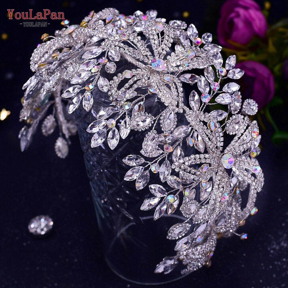 YouLaPan HP304 Luxuriöse Strass Stirnband Silber Hochzeit Kopfschmuck Bling Braut Diademe und Kronen Kristall Braut Headwear: HP395-Silber-
