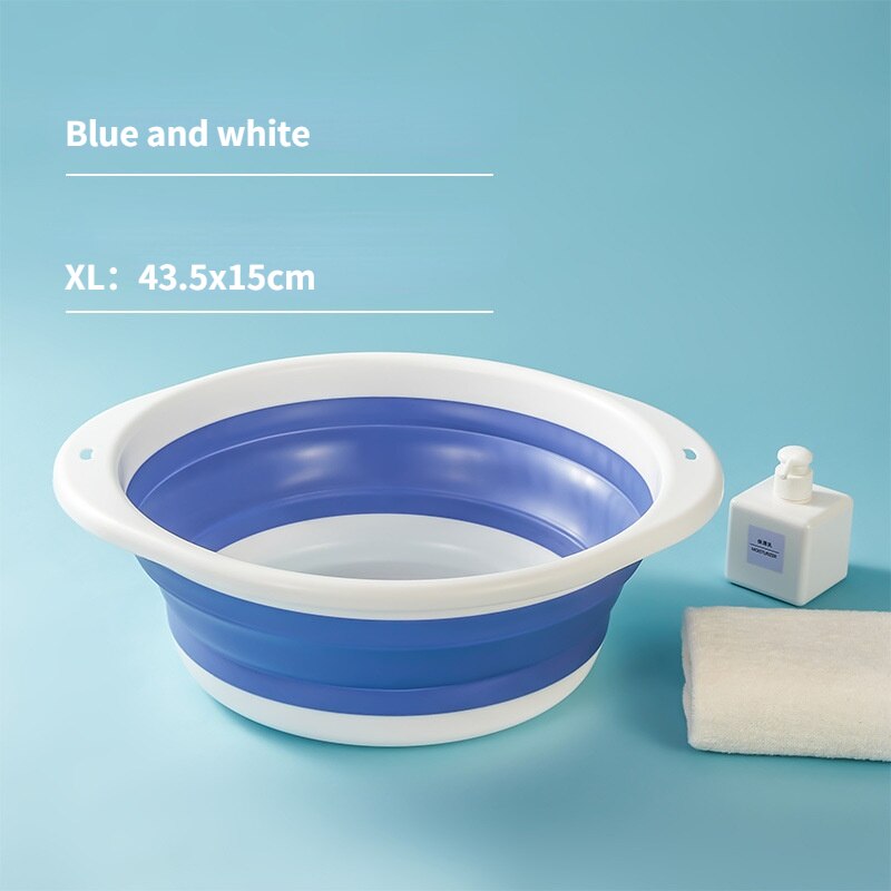 Household Silicone Folding Washbasin Stand, Children's Cartoon Basin, Student Dormitory Travel Portable Foldable Basin: Purple white-XL