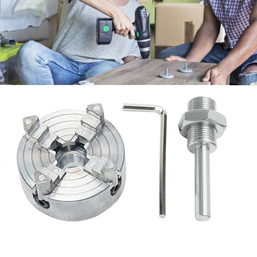 Z011 Metal 4 Jaws Manual Lathe Chuck Clamp HCS Self-Centering Mini Drill Chuck Connecting Rod With Four Jaw Chuck