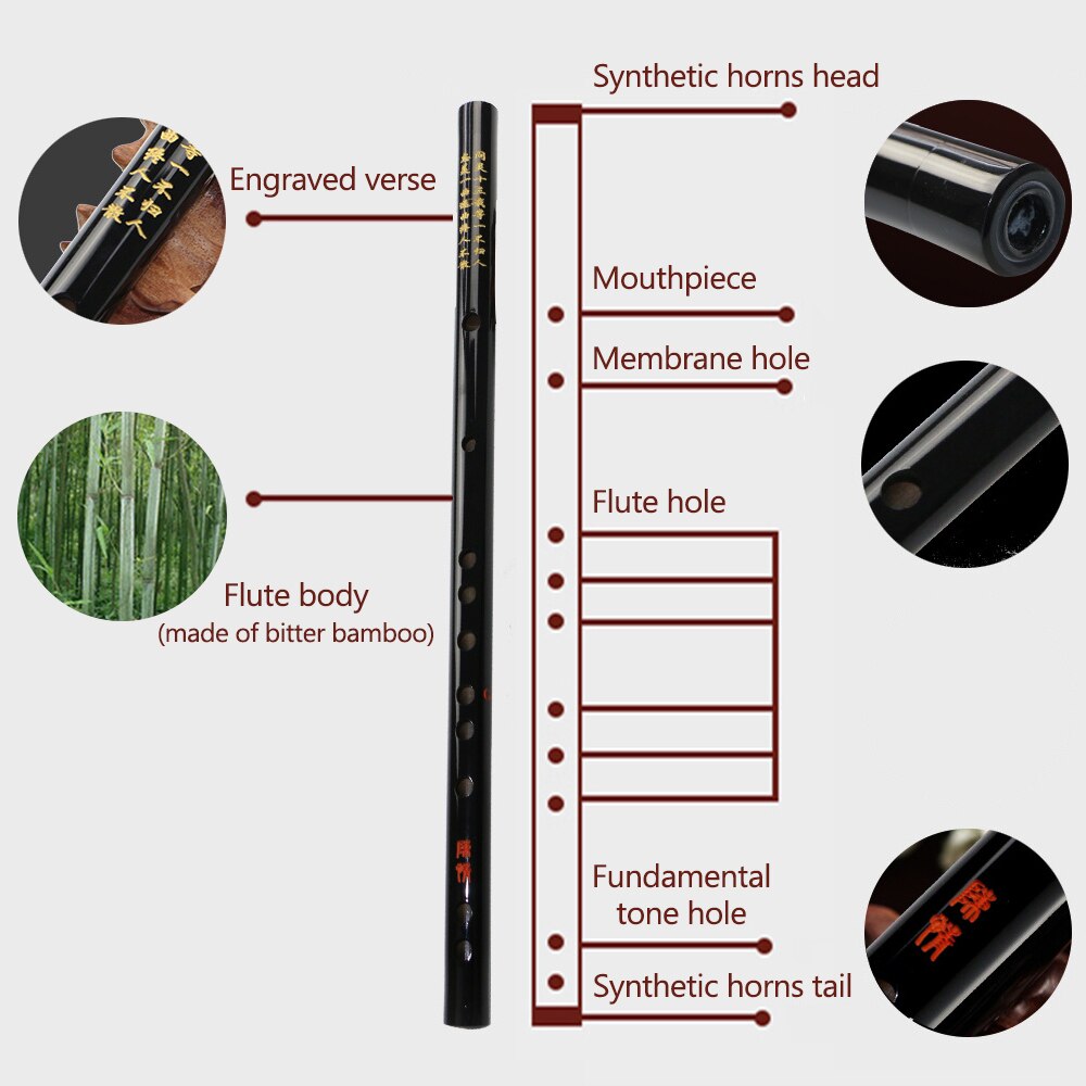 C/D/E/F/G Key Dizi Bamboo Flute Chinese Traditional Musical Instrument with Carrying Bag for Beginners Music Lovers