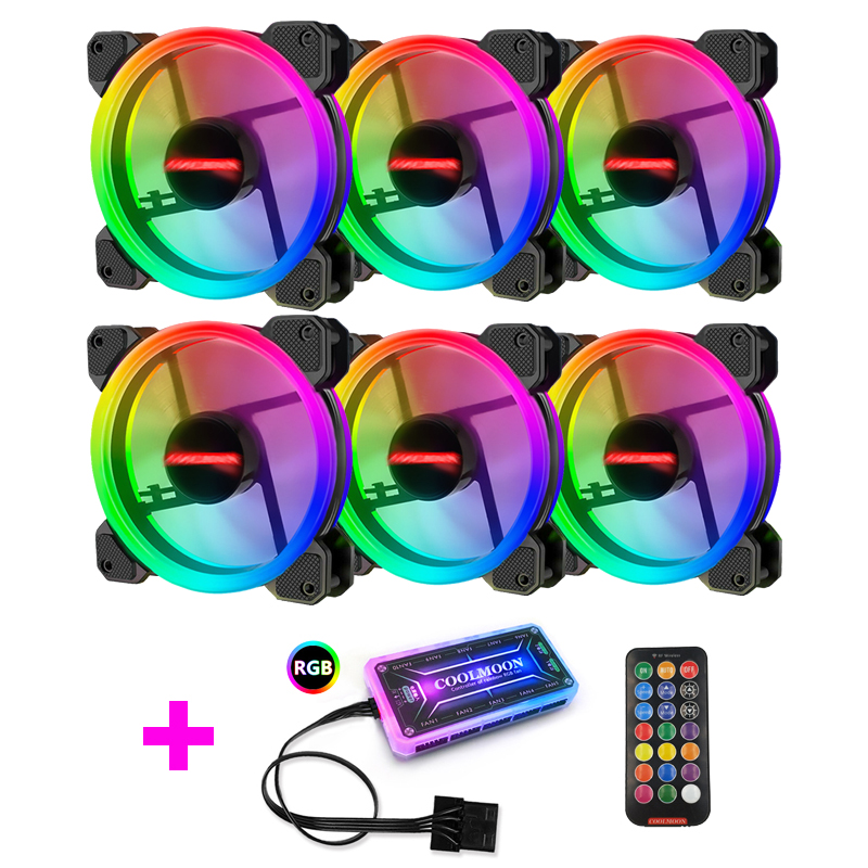 Coolmoon – boîtier de ventilateur RGB pour PC, silencieux, avec télécommande IR, 120mm: WHITE