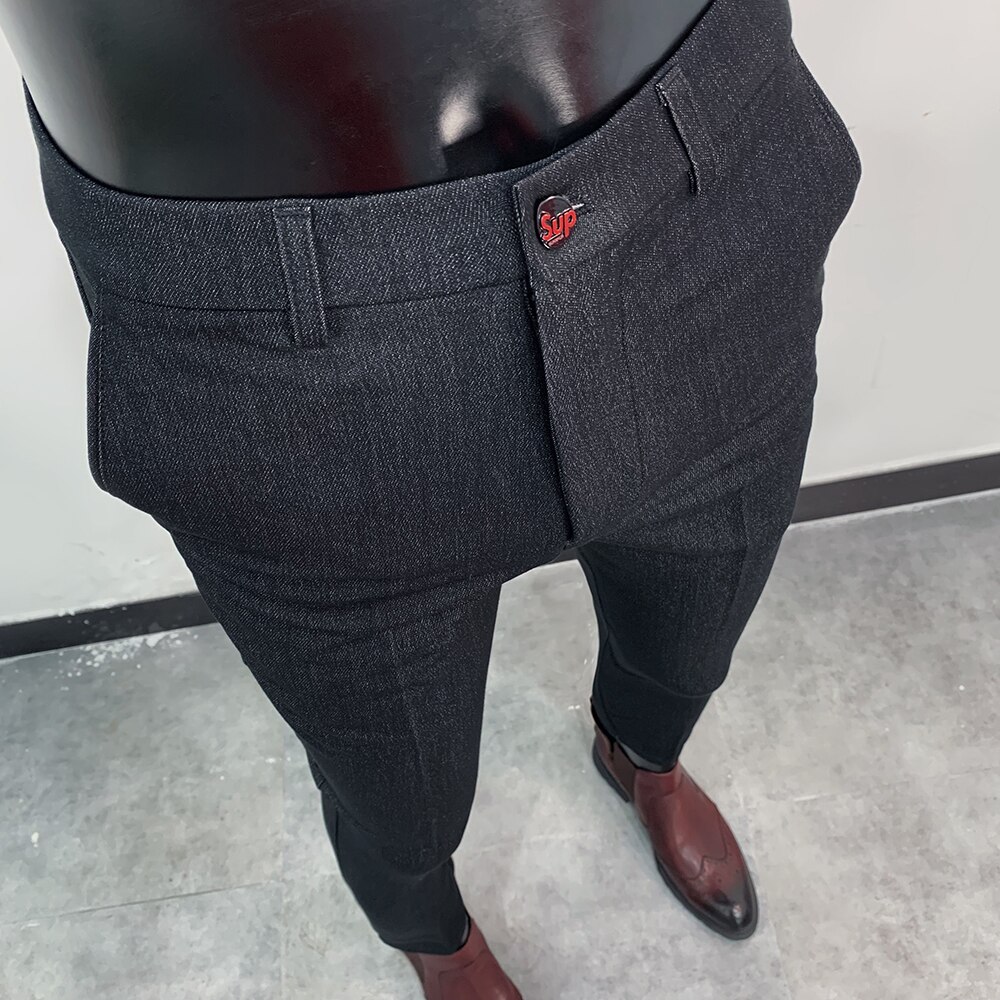 Heren casual zakelijke broek britse stijl slim fit klassieke formele kantoor sociale broek voor heren bruiloft feest broek: Zwart / 30