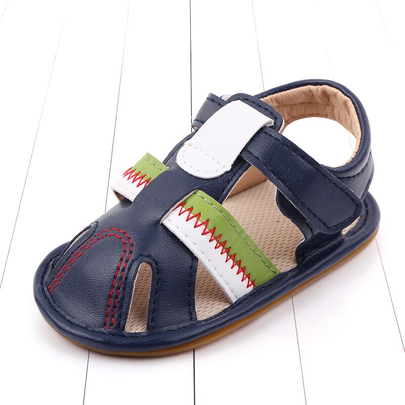 Boys Sandals Soft Leather Closed-Toe Toddler Baby Summer Shoes Boys and Girls Children Beach Shoes Sport Kids Sandals: Dark Blue / 7-12 Months