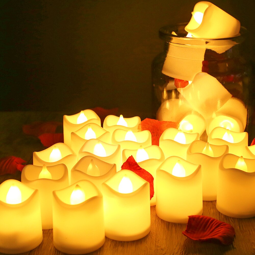 Velas LED con 100 piezas de pétalos de rosa artificiales, luces de té con batería, para propuesta de boda, Día de San Valentín, decoración del hogar, 24 piezas