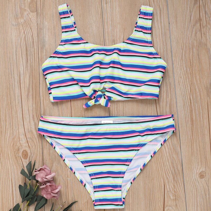 7-16 Years Teenager Girl Swimsuit Kids Striped Girl Bikini Bow Knot Two Piece Children Swimwear Big Girl Bathing Suit Swim Wear