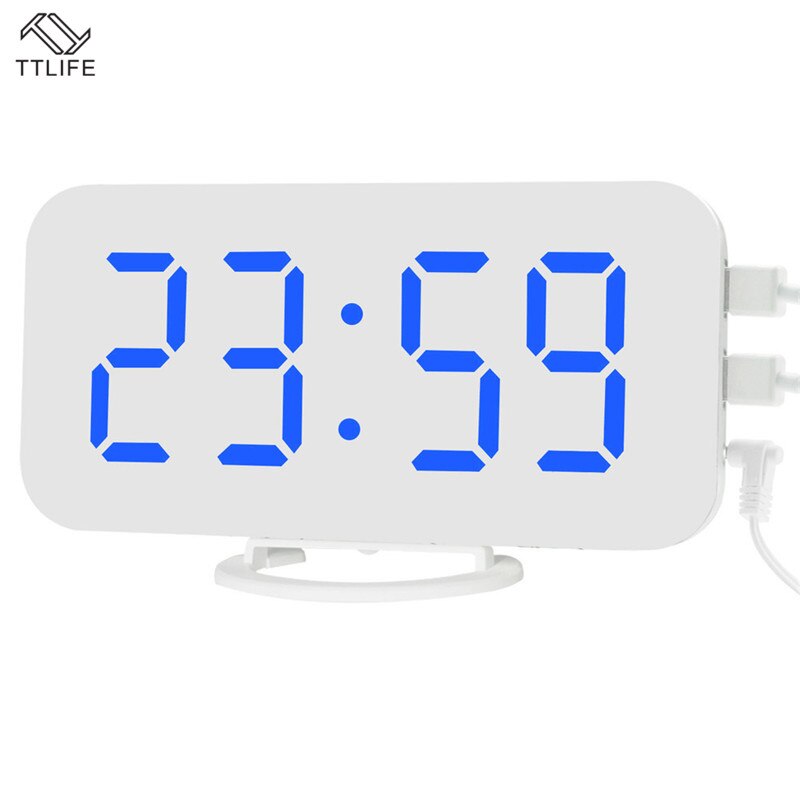 Electric Digital Alarm Clock Mirror LED Display Voice Control Multifunction Snooze Digital Table/Desk Clocks Words USB Charge: 6