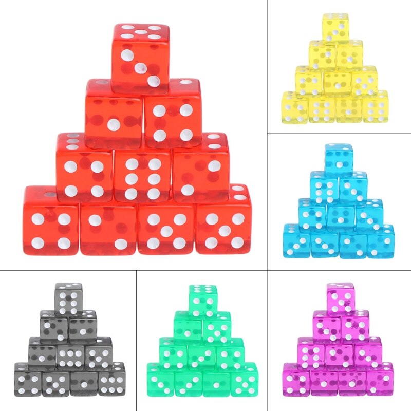 10 pièces Six faces 15mm Cube Transparent coin rond Portable Table jeux de jeu acrylique à boire dés