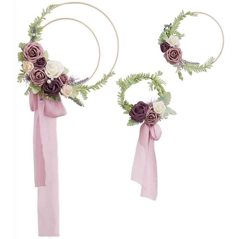 Bambu blommig krans krans macrame hantverk drömfångare ringar för diy bröllopskrans dekor, macrame drömfångare