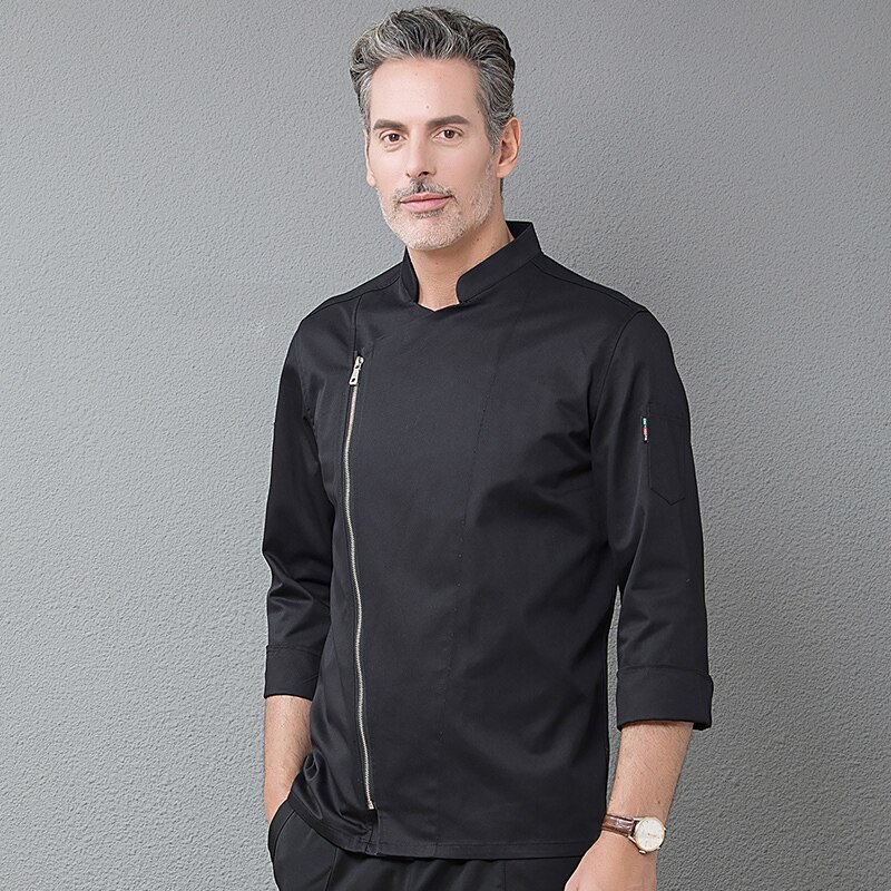 Sort kokkeuniform langærmet unisex køkken madlavningsjakke catering service hotel cafe bageri barber shop tjener arbejdsskjorte
