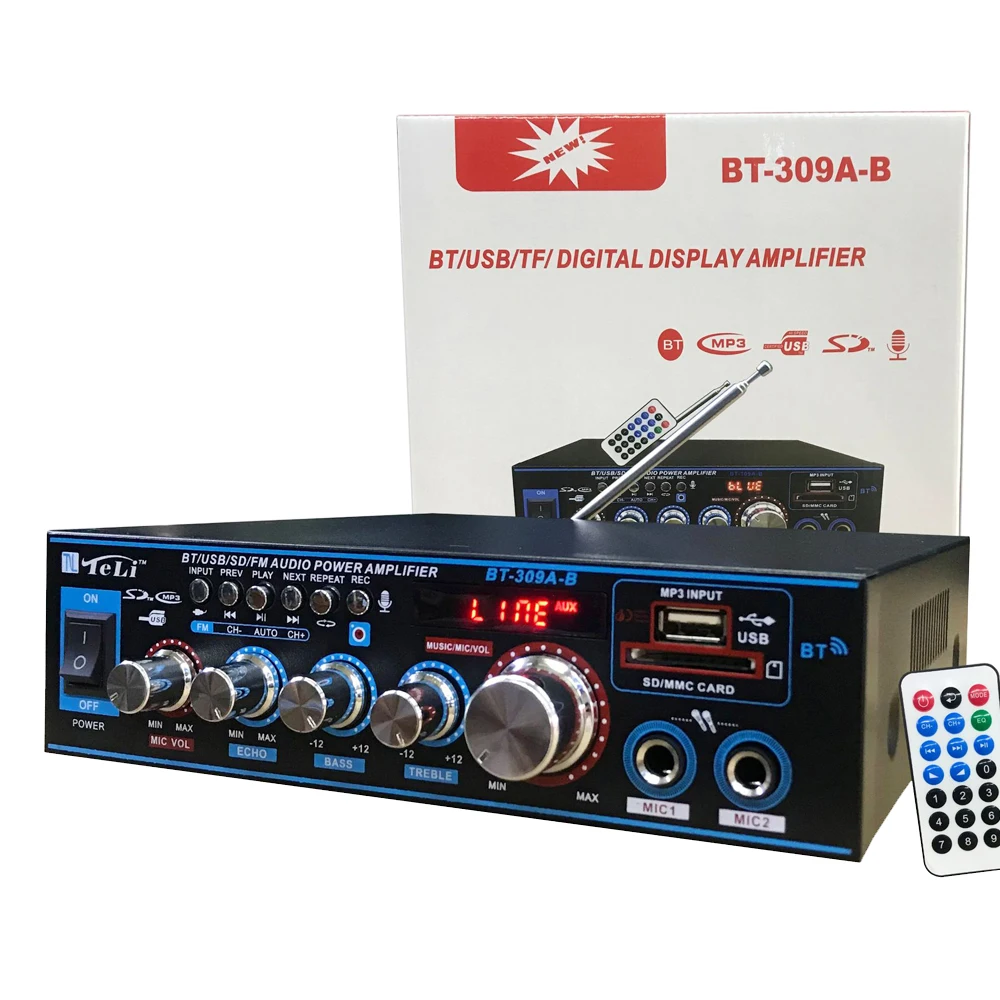 Home Audio Amplifier 100W Bluetooth 5.0 Class D Power Speaker Amp 2 Channel Support Bluetooth MIC RCA Recording FM Amplifiers