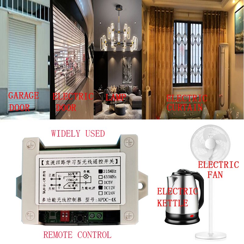 2000m DC 12V 24V 4CH Drahtlose Fernbedienung LED Licht Schalter Relais Ausgang Radio RF Sender Und 315/433 MHz Empfänger