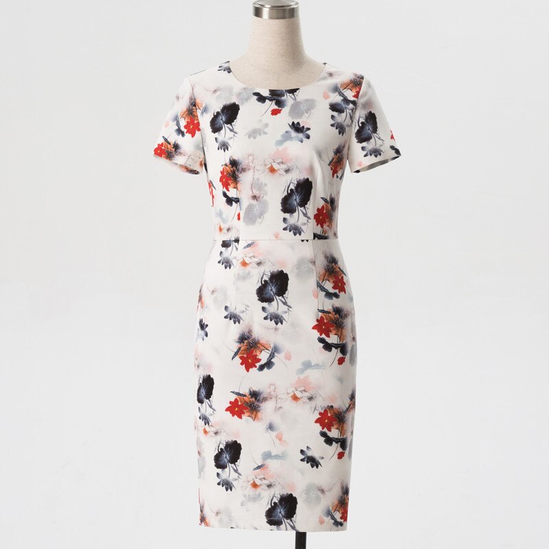 summer floral print one-piece dress office style knee-Length dress for ladies formal clothing unfirm: XXXL