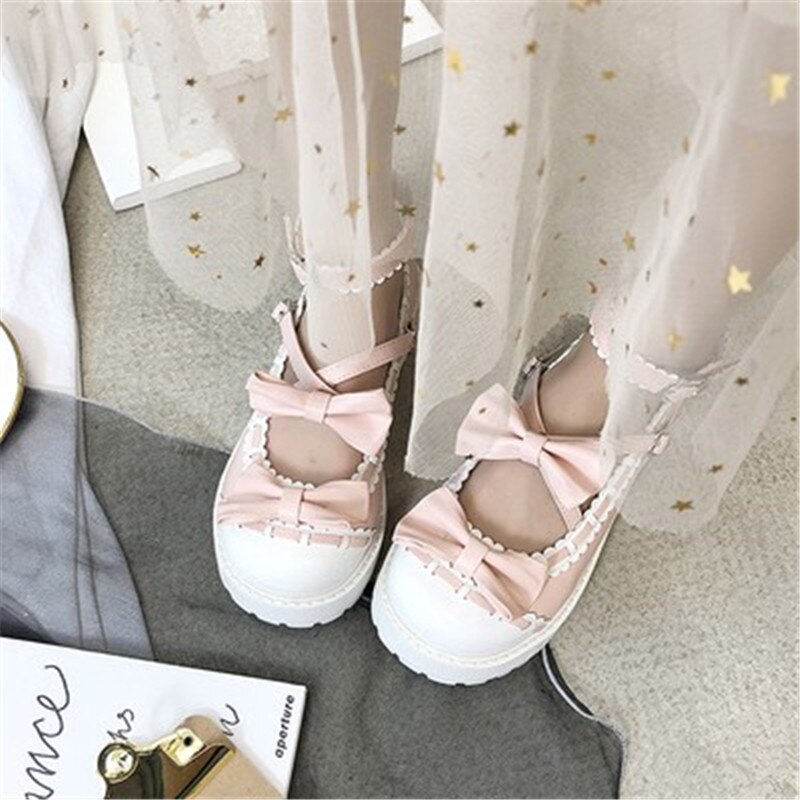 bowknot LOLITA Shoes JK Uniform Shoes PU Leather lolita Shoes A952: pink / 36