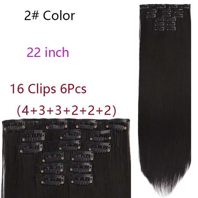 MANWEI Clips In Hair Extentions Women Synthetic Hair Extensions 6 Pcs/Set 16 Clips 22 Inch Synthetic Hair Piece