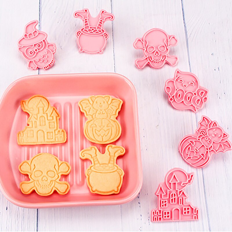 6 Stks/set Happy Halloween Bakvormen Cookie Mold Biscuit Mold Diy Cartoon Druk Bakvorm Halloween Party Cookie Gereedschap