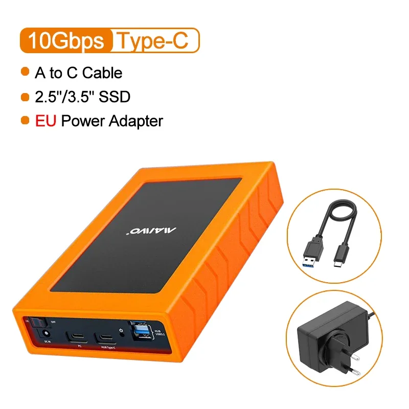 Maiwo hårddiskhölje 2.5 '' /3.5 '' sata till usb 3.0 hårddiskhölje för ssd-disk hårddiskbox usb  c 3.1- hölje hd externt hårddiskhölje: Brun