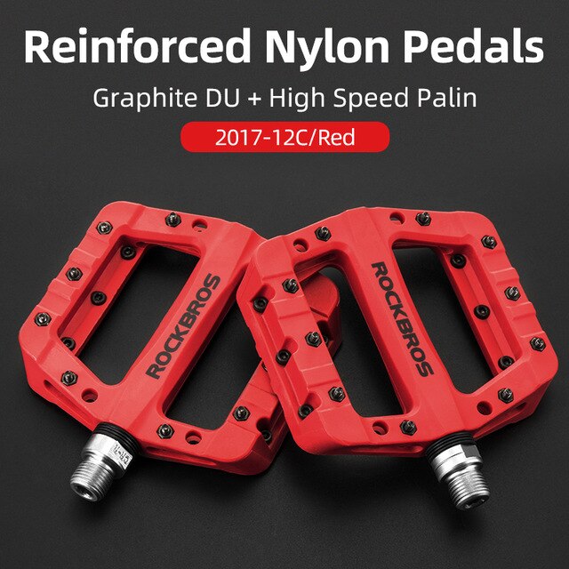 ROCKBROS Bicycle Pedal MTB Pedals Anti-slip Ultralight Seal Bearings Nylon Mountain bmx Bike Pedal for Bicycle Parts Accessories: 2017-12C Red