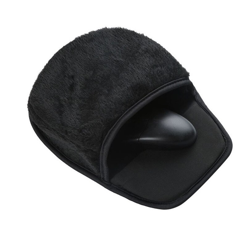 Tapis de souris chauffant USB 5V, en tissu doux en peluche pour ordinateur portable, chauffant pour femmes, de bureau, tapis d&#39;hiver, directe: Black