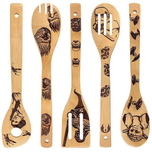5 uds Halloween madera de bambú palas Wok ranurada espátula cuchara para mezclar de utensilios de cocina la cena cocina palas suministros: Default Title