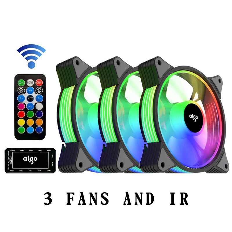 Aigo AR12 Cooler PC Cooling Argb Fan RGB Fan 120mm Fan Cooler RGB Cooling Argb Mute IR AURA SYNC Computer Gaming Fans For PC: 3 FANS IN 1