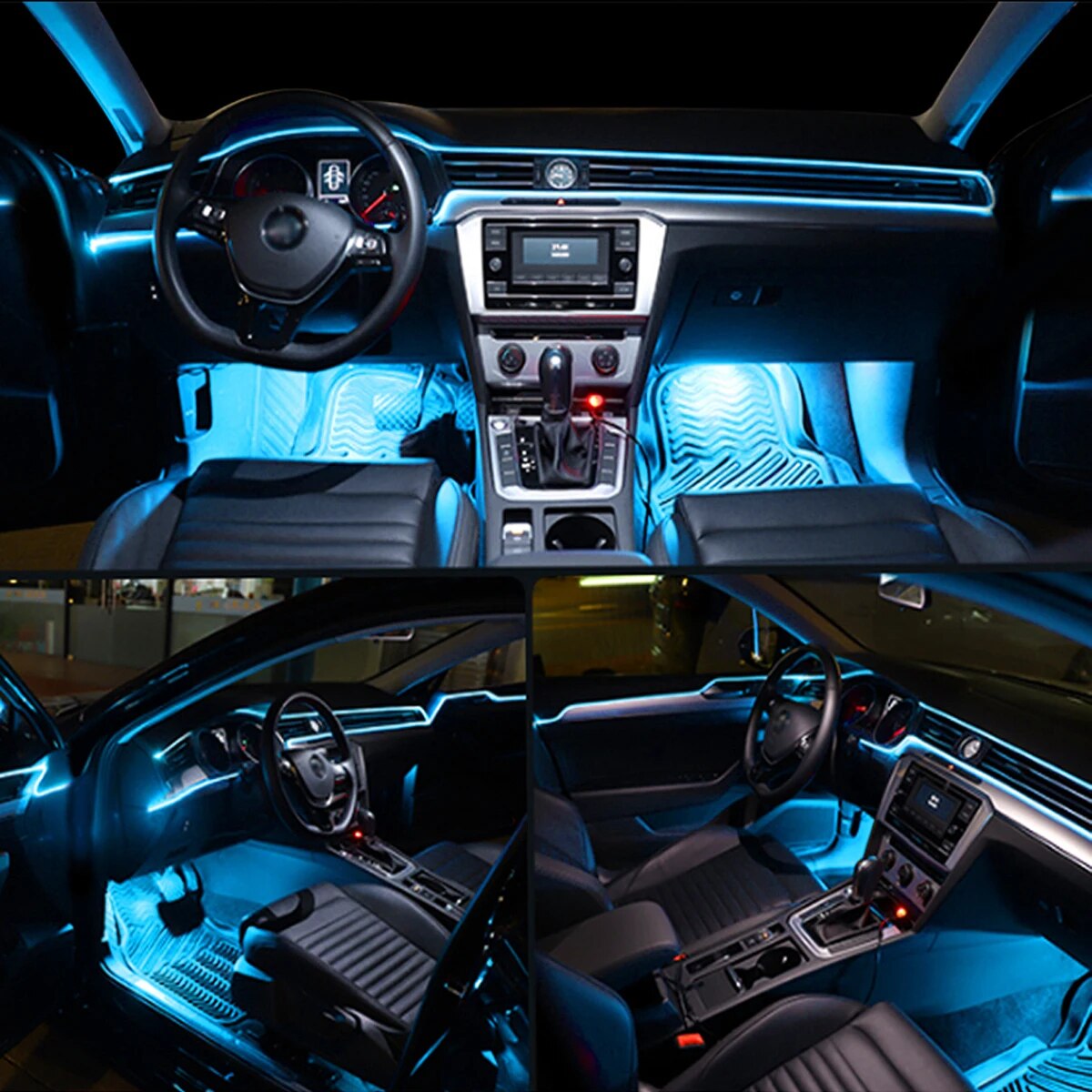 Auto Innenraum Neon rgb LED-Umgebungs licht Glasfaser-Kit mit App-Sound-Steuerung mehrere Modi Auto-Atmosphäre dekorative Lampe