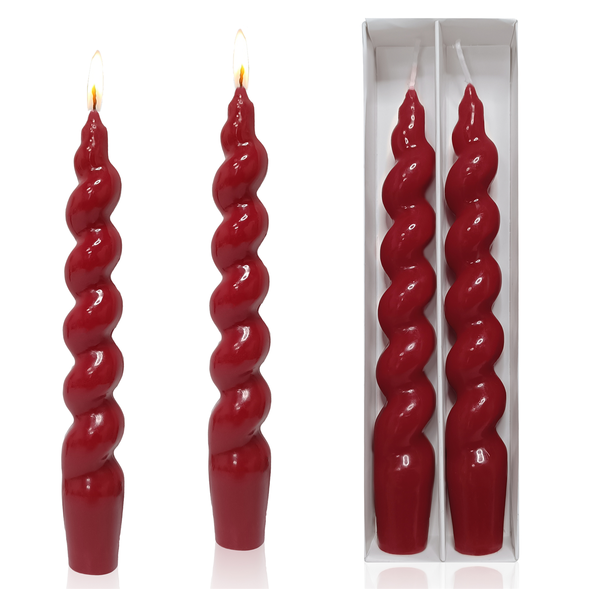 Set of 2 Spiral Taper Dinner Candles Unscented Twisted Candlesticks for Home Decor: Red