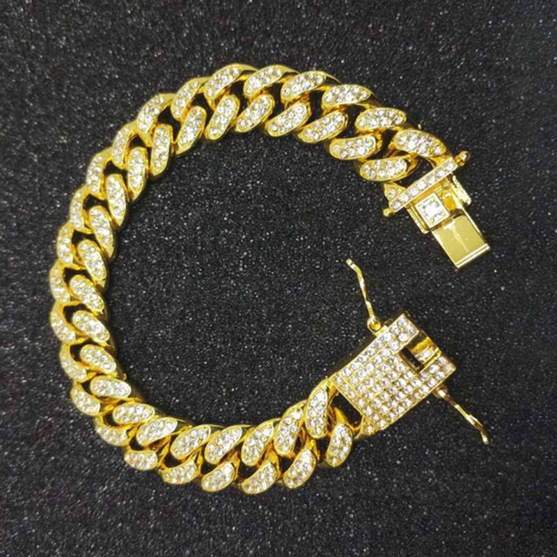Mannen Zirkoon Curb Cubaanse Link Armband Hip Hop Sieraden Rose Goud Zilver-Plaat Kleurrijke Dikke Zware Materiaal Iced Keten armband: GD-1