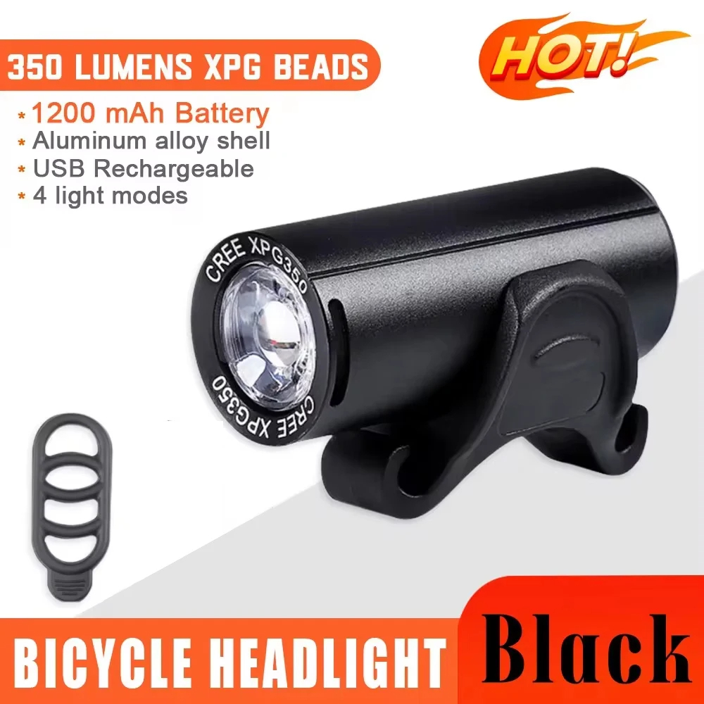 Xpg led cykellygte usb genopladelig 350 lumen mtb forlygte vandtæt cykel bjergbestigning forlygte cykling lommelygte lampe: Sort