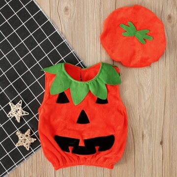 Barn halloween kostym pumpa baby barn romper för halloween jumpsuit hatt baby set flicka pojkar barnkläder spelar kläder: 5t
