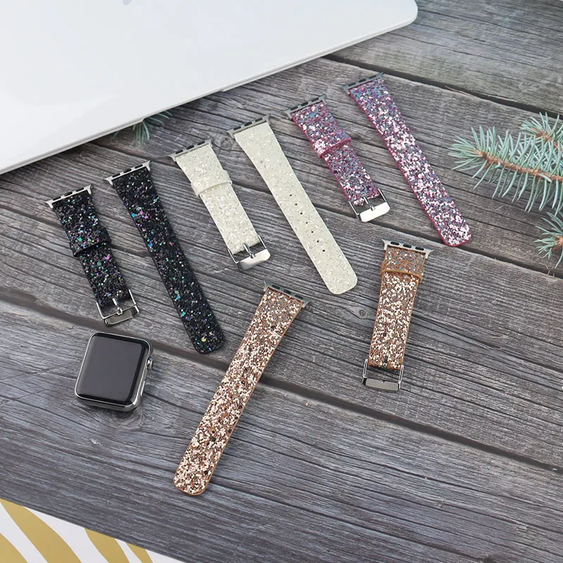 Glitter Leather Strap for Apple Watch Band 44mm 40mm 42/46mm Ultra2 49mm 41mm 45mm sport Bracelet iWatch Series 10 9 8 7 8 6 5 4