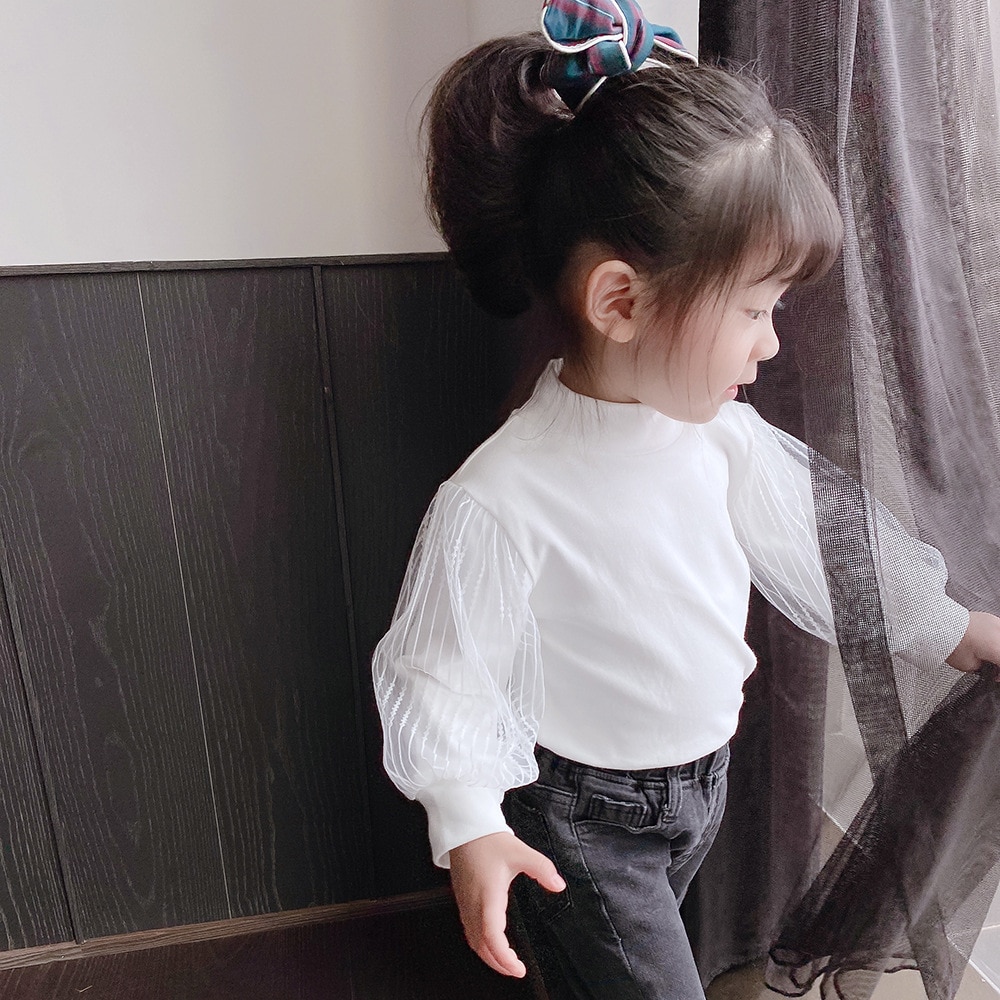 Wlg meisjes t-shirts kindertops lente herfst mesh effen wit zwart beige t-shirt babymeisje schattige bijpassende kleding