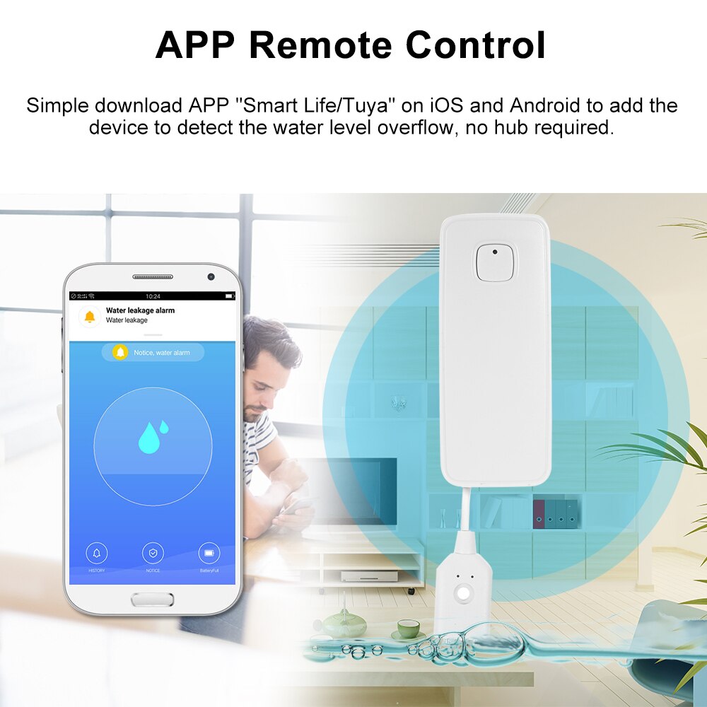WIFI Water Leak Sensor Water Leakage Intrusion Detector Alert Water Level Overflow Alarm Tuya Smart Life App Remote Control
