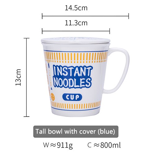 Japanse Creatieve Grote Thuis Ramen Kom Met Deksel Grote Studentenflat Noodle Granen Kom Keramische Cup Instant Noodle Kom: Blue L